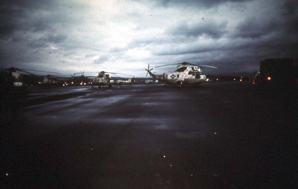 Military helicopters staged at Wilkes-Barre/Scranton airport in Avoca, PA during Hurricane Agnes flood.